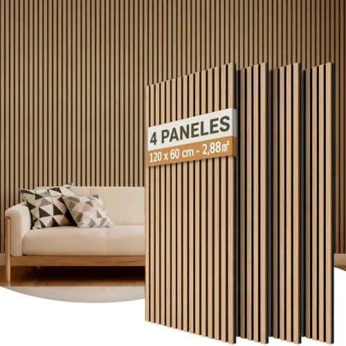 TONOR Paneles Decorativos para Pared,120x60-2.88㎡, 4 Paneles, ‎Teca