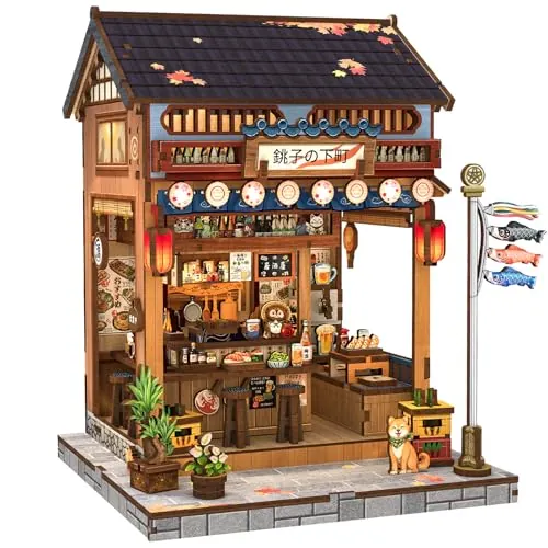 CUTEBEE Book Nook Kit para Adultos - Maqueta 3D Izakaya Japonesa en Miniatura, Casa de Muñecas con Decoración para Estanterías, Puzzle de Madera DIY y Regalo Creativo（Choshi no Shitamachi）
