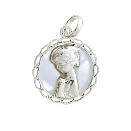 Inmaculada Romero IR Virgen Niña Medalla en Plata de Ley 925m Primera Comunión 18mm. con nácar