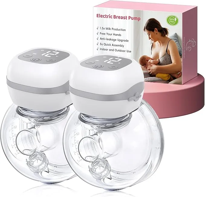 Haokoo Sacaleches Electricos Manos Libres - Ligero Extractor de Leche Materna Portatil, Pantalla LCD, Sin BPA, Recargable, 3 Modos y 12 Niveles, 21mm/24mm Brida, para Viajes, Oficina, 2 Piezas