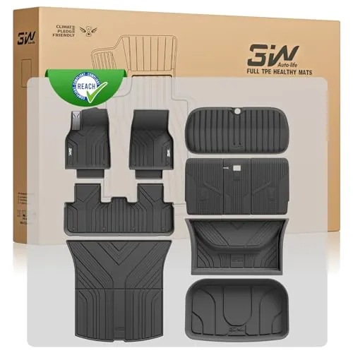 3W Set de 10 para Tesla Model Y Juniper 2025-2026(No para New Standard 2026), Alfombrillas y Bandeja de Maletero y Protector de Asiento, Thorex™ Para Todo Tipo de Clima, Alfombrilla a Medida 1-2 Filas