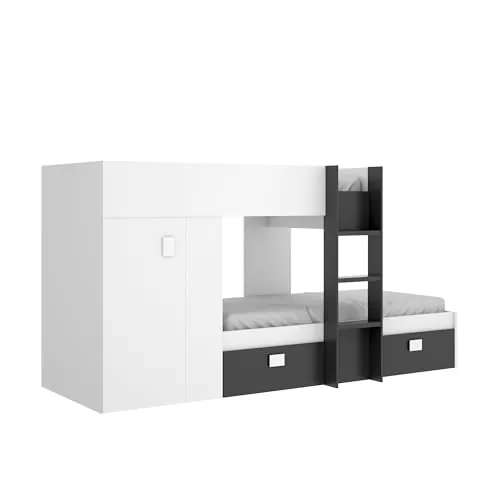 DEKIT GRUPO RIMOBEL GROE - Cama Tren con 2 camas juveniles - Blanco / Grafito - 150x271x111 cm
