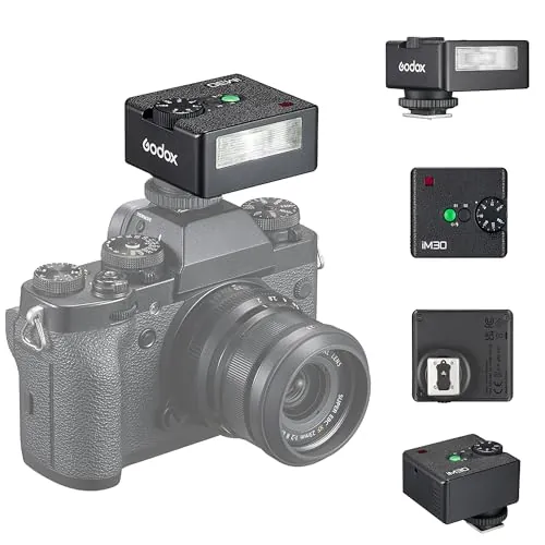 Godox iM30 Flash Mini Flash Speedlite GN15 con 13 Niveles de Potencia de Flash, CCT 6500 K ± 200 K con Control óptico S1/S2 para cámara Sony, Canon, Nikon, Fuji, Olympus