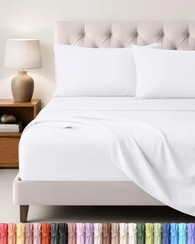 Utopia Bedding Juego de Sabanas 4 Piezas 150x200 - Poliéster Microfibra Cepillada - Oeko-Tex Certificado - Sábana Bajera, Sábana Plana y 2 Fundas de Almohada 50x75 (Cama 150, Blanco)