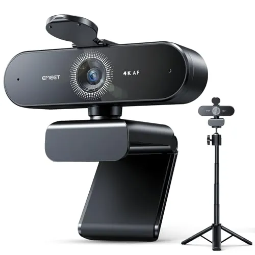 EMEET Webcam 4K NOVA 4K con soporte, 2 micrófonos con cancelación de ruido, cámara web ultra HD con gran angular de 73° y protección de lente, corrección automática de luz PDAF, cámara web para Mac