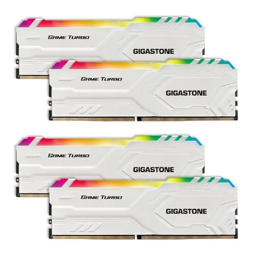【RGB DDR4 RAM】 GIGASTONE Game Turbo 32GB Kit(4x8GB) DDR4 3200MHz PC4-25600 CL 16-18-18-40 Intel XMP 2.0 AMD Ryzen 1.35V UDIMM 288pin sin búfer sin ECC PC Desktop de Memoria Alto Rendimiento-Blanco