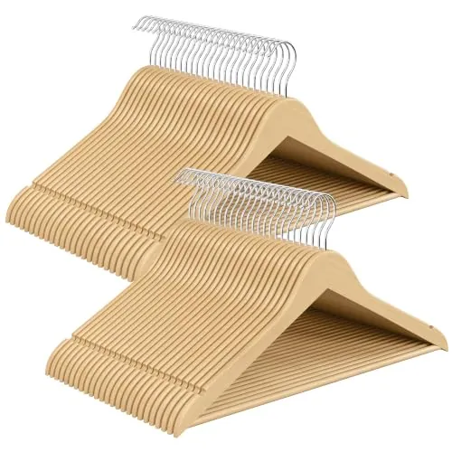 SONGMICS Perchas de Madera de Abedul, Perchas Ahorra Espacio, 43 x 0,8 x 21 cm, 50 Unidades, para Armario, Color Natural, Cason CRW045K101