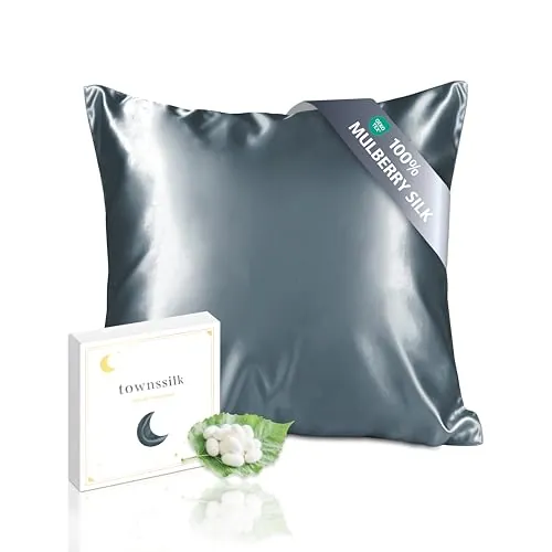 townssilk Funda de almohada de seda, 100% natural seda de morera de 19 momme, doble cara, beneficiosa para el cabello y la piel, hipoalergénica, cremallera oculta, 1 unidad, 50 x 50 cm, color gris