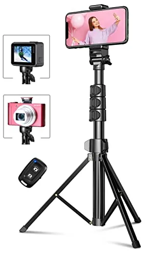 CIRYCASE 142cm Tripode para Movil, Palo Selfie Tripode Extensible Todo en Uno con Control Remoto Bluetooth, Portátil Rótulas Trípode Camara Ideal para Video/Selfies, Compatible con iPhone, Cámara