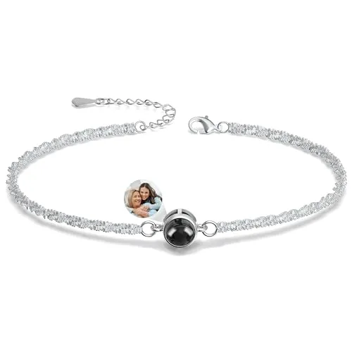 Easycosy Pulsera Mujer Personalizada, Pulsera con Foto Dentro, Pulseras Personalizadas con Foto Proyeccion, Regalos Originales para Mujer, Mamá, Esposa, Pareja, Amigo, Novia