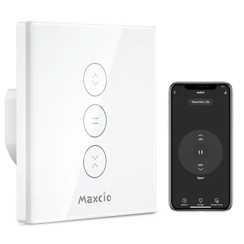Maxcio Interruptor de Persiana WiFi, | Control Inteligente de Persiana compatible con Alexa, Google Assistant, Control por voz y Control Remoto, Temporizador