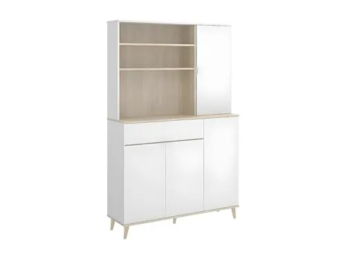 DEKIT GRUPO RIMOBEL WOK -MUEBLE AUXILIAR DE COCINA CON ALMACENAJE - 191x120x40 cm - BLANCO / NATURAL
