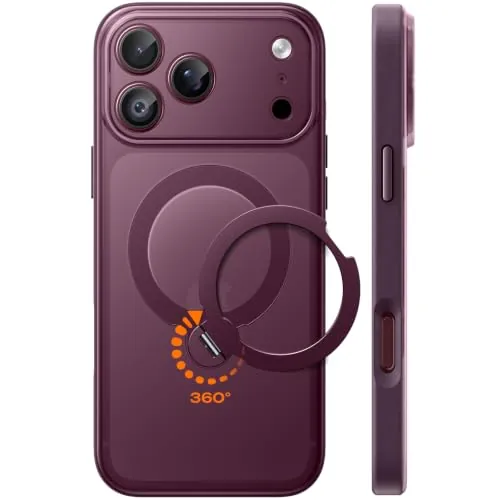 TOCOL Funda para iPhone 18 Pro Max con Soporte Girable 360° Burdeos | Compatible con MagSafe, Resistencia Militar 15FT, Protección Cámara, Antideslizante Semitransparente Mate Case
