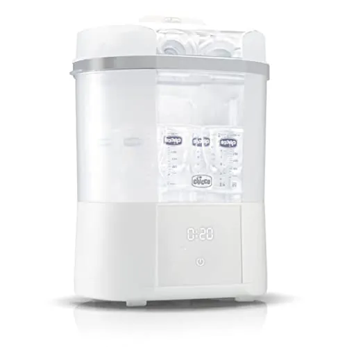 Chicco Esterilizador Eléctrico All in One, Esterilizador de Biberones, Sacaleches y Chupete, 3 Configuraciones, Función Secado, Esteriliza a Vapor Hasta 6 Biberones de 330 ml