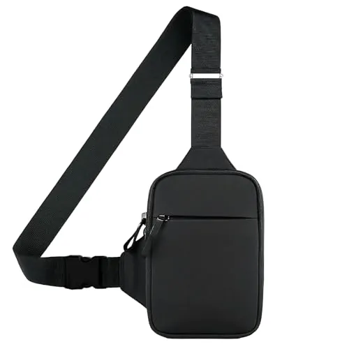 Bolso Bandolera Hombre Pequeño con Correa Ajustable, para Viajes, Turismo, Uso Diario, Negocios y Senderismo, Color Negro.