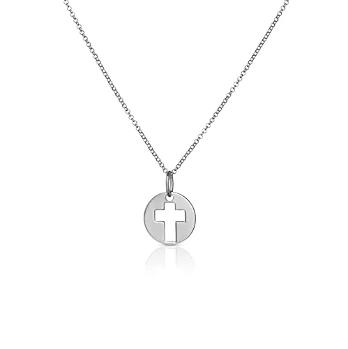 Kokomorocco - Colgante Medalla cruz de Plata - Collar de comunión para niño o niña - Cadena fina ajustable - Plata de ley 925