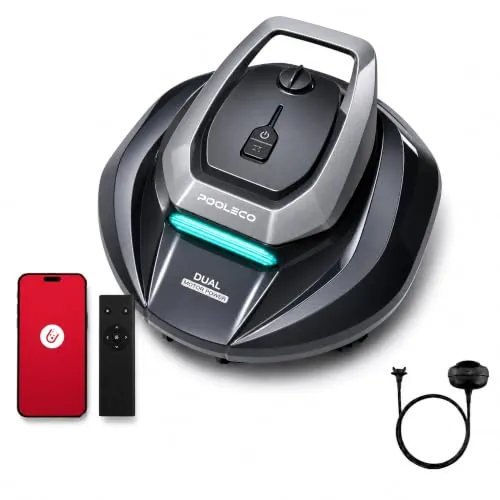 Pooleco Robot Aspirador Piscina sin Cable con Flotador, 3 Motores, Control por App y Mando, Estacionamiento Automático, Recogida sin Pértiga, Limpieza de Fondo para Todo Tipo de Piscinas, 90Min, 80m²