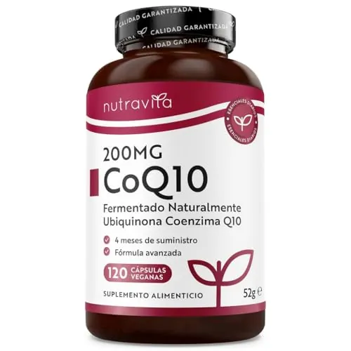 Nutravita Coenzima Q10 200mg - 120 Cápsulas Veganas de CoQ10, 4 Meses - Alta Potencia -100% Pura Fermentada Naturalmente - Coenzima Q10 Ubiquinol - CoQ10 Antioxidante