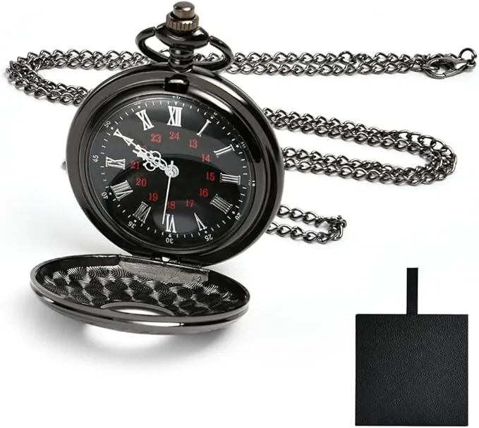 Vicloon Cadena Reloj de Bolsillo Vintage, con Cadena, Regalo para Cumpleaños, Aniversario, Navidad, Día del Padre (Negro)