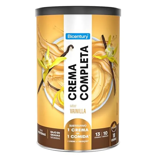 Bicentury Crema Completa Sustitutiva de Comida Sabor Vainilla, Rico en Proteínas y Bajo en Grasas saturadas, Una crema equivale a una comida completa, 540 g, 18 raciones