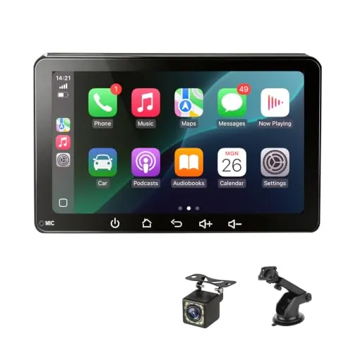 Pantalla CarPlay Coche Inalámbrica de 7 Pulgadas para Android Auto | Portátil Radio Coche con Mirror Link Asistencia de Voz/FM/AUX/Cámara Trasera