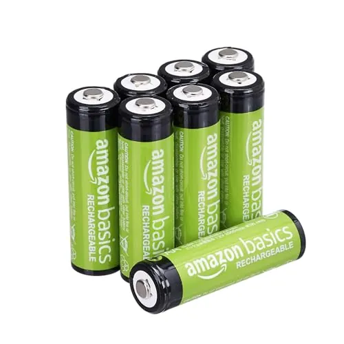 Amazon Basics paquete de 8 pilas AA NiMH recargables, 2000 mAh, 1,2 V, se recargan hasta 1000 veces, precargadas