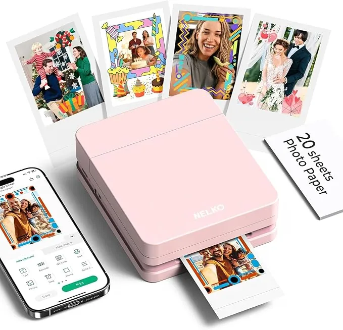 Nelko PP01 Impresora Fotos Movila, Mini Impresora Portátil a Color, Impresora Instantánea de Pegatinas para Smartphones iOS/Android con App de Edición, Rosa