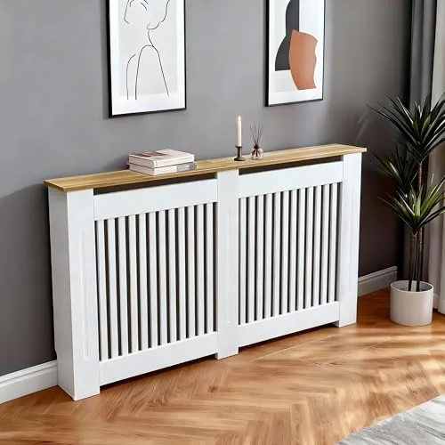 FATIVO Cubre Radiadores Alta MDF Blanca Moderna: 152x20x92.5cm (Vertical)