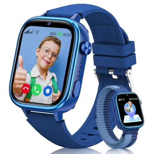 RUXINGX Reloj Inteligente Niño, 4G Smartwatch Niños con GPS y Teléfono Azul