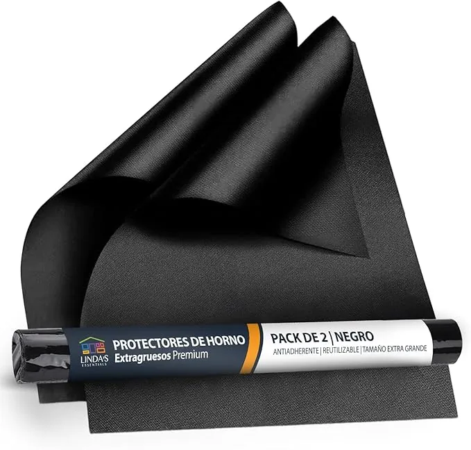 Linda's Essentials Protector Horno Interior (2 Unidades) – Alfombrilla Horno Reutilizable 32x50 cm, Protector de Horno Antiadherente, Revestimiento Horno Universal, Fácil de Limpiar – Negro