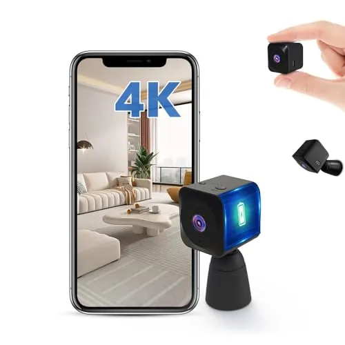 AOBOCAM Camara Espia 4K HD Mini WiFi (2.4Ghz) Camara para Ver En El Movil, Interior/Exterior Mini Cámaras De Vigilancia inalambricas Larga Duracion Detección de Movimiento (B1)