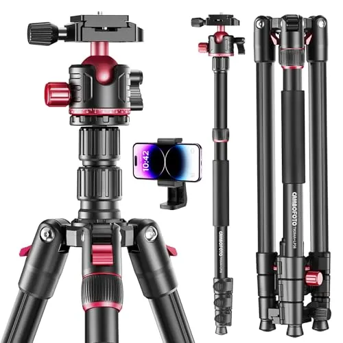 CAMBOFOTO Trípode de cámara de 80 Pulgadas, trípode y monopié de Aluminio Profesional con Cabeza de Bola 360 Grados con Bolsa de Transporte Compatible con Canon (Peso de 3.3 Libras, Carga de 15