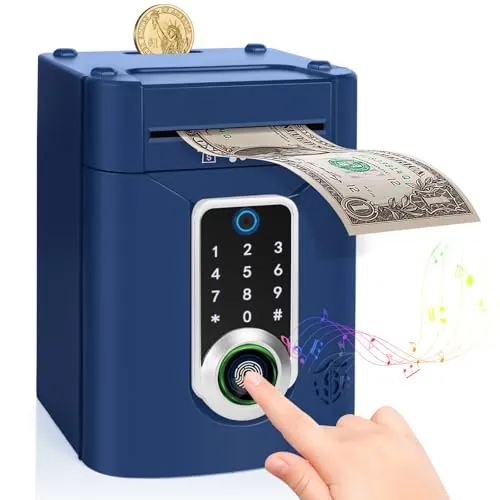 Highttoy Caja Fuerte Niños con Pantalla Táctil y Huella Dactilar, Azul