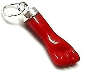 Colgante Amuleto Higa Puño Cerrado Rojo Sintético, Plata de Ley 925, 15mm, Protector Contra Mal de Ojo