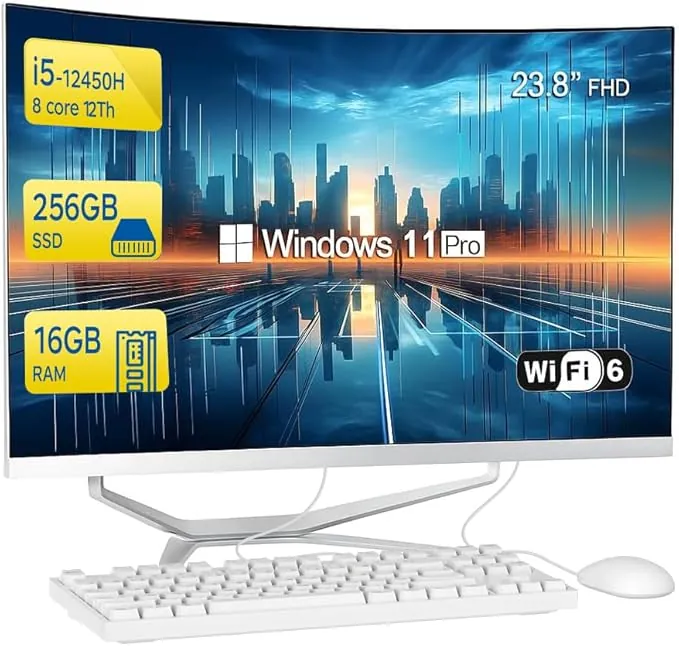 Ordenador Todo-en-Uno Curvado 23,8" | Intel Core i5 8 Núcleos | 16GB RAM + 256GB SSD | Windows 11 Pro | All in One PC AIO para Oficina y Hogar(Panel Curvado)