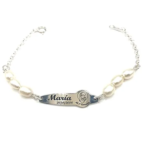 ESCLAVA DE COMUNION PERSONALIZADA DE PERLAS Y PLATA DE LEY,925/1000 - MASBARATA.ES