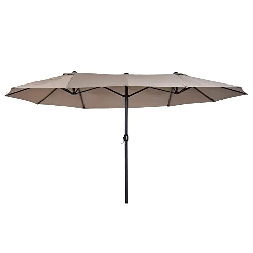 Outsunny Sombrilla Doble 4,55x2,65 m Terraza Exterior con Manivela Manual Resistente al Agua y Protección Solar Sombrilla Grande para Terraza Playa Piscina Café