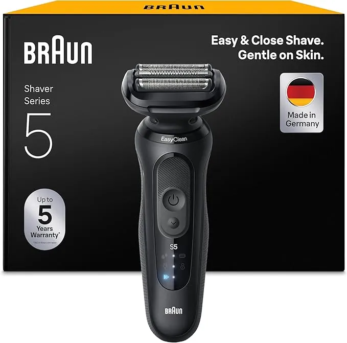 Braun Afeitadora Eléctrica Hombre Series 5, Máquina De Afeitar Barba En Seco Y En Mojado, 2 Modos De Afeitado, 50 Min De Uso, Láminas Flexibles, Carga Rápida, 52-N1000SI, Negro