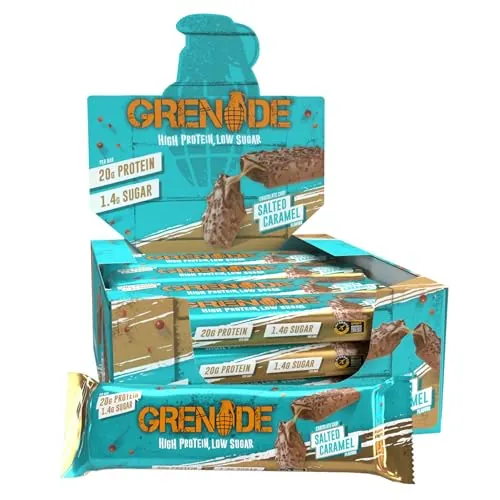 Grenade Barra de Proteína Baja en Azúcar - Sabor Chocolate Chip Salted Caramel, 12 x 60 g