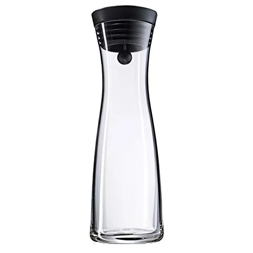 WMF Basic - Botella de Agua de Cristal 1 litro, Sistema de Cierre Close Up, Tapa de Silicona, Negro
