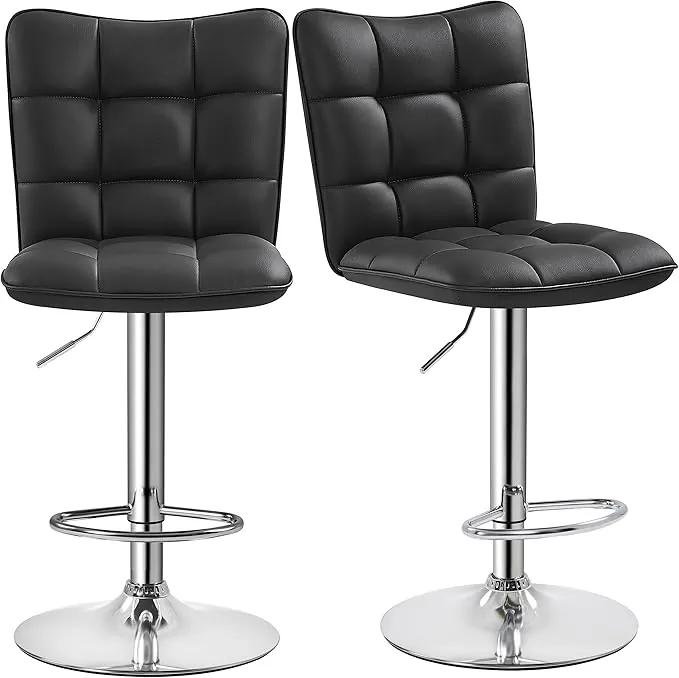 Yaheetech Juego de 2 Taburetes de Bar Taburetes Altos con Respaldo Regulable en Altura y Giratorio 360°, Estructura Metal y Reposapiés, Negro
