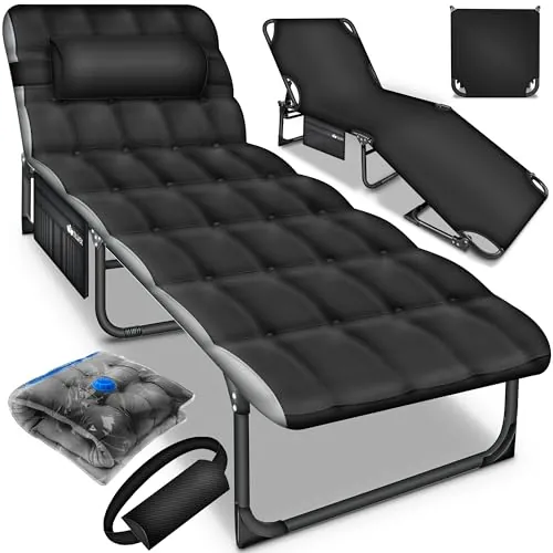 tillvex® Cama de Camping Plegable Con Cojín Cervical, Soporta Hasta 280 kg | Tumbona Acolchada Para Exteriores e Interiores, Ideal Como Cama Para Invitados