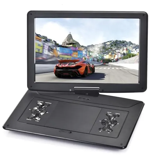 YOOHOO Reproductor de DVD portátil HD de 17.9 pulgadas con pantalla giratoria de 15.6 pulgadas, batería recargable, soporta multiregión
