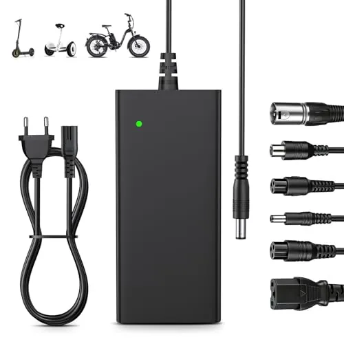 ZIMAOER Cargador 54,6V 2A para E-Scooter con 6 Conectores – Adaptador Universal 48V para Baterías de Litio, Cable Compatible con Xiaomi, Segway/Ninebot, Hitway, Dualtron, Kaabo, E-Bike