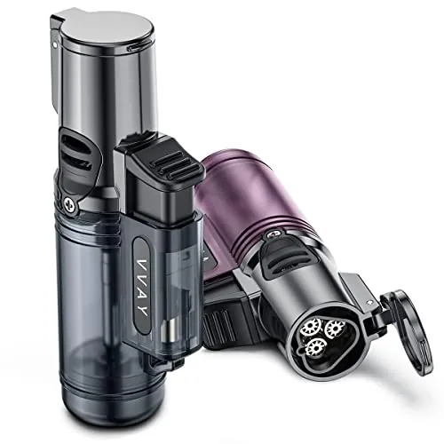Paquete de 2, VVAY Jet Flame Mechero de Gas Recargable con 3 Llamas Tipo soplete, Vendido sin Gas