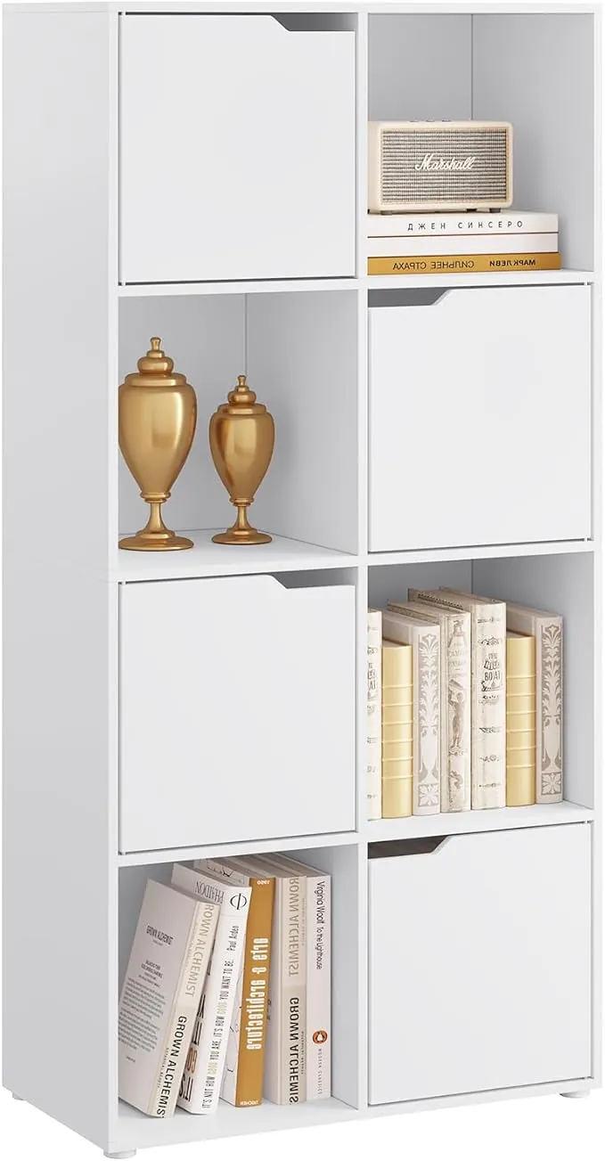 WOLTU Estanteria para Libros de 8 Cubos, Libreria de Cubos de Almacenamiento con Puertas, para Estudio, Dormitorio y Salon, Biblioteca Blanca, 60x30x120 cm, SK039ws