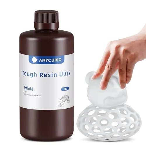 ANYCUBIC Tough Resin Ultra, Resina Resistente para Impresora 3D, Ultra Fuerte y Robusta, Duradera Resistencia al Impacto, Adecuada para todas las Impresoras 3D de Resina DLP/LCD (Blanco, 1000g)