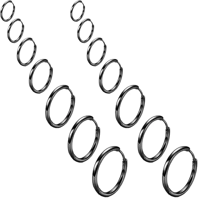7 Pares Pendientes de Aro Pequeños, Pendientes Hombre Pendientes De Aro De Acero Inoxidable Anillos De Labios Nariz Pendientes De Aro Pequeños De Cartílago Para Hombre Y Mujer (Negro)