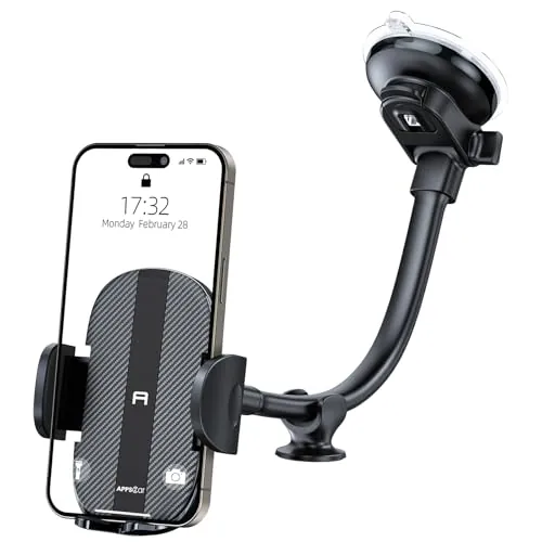 APPS2Car Soporte para teléfono de Coche, Soporte para Parabrisas de Coche, Soporte de teléfono de succión más Fuerte, Soporte de teléfono para Coche, Compatible con iPhone 14/13/12 Pro MAX, Samsung