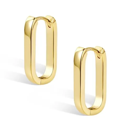 ALEXCRAFT Pendientes Aro Oro, Pendientes Mujer Cuadrados, Pendientes Geométricos Gruesos, Pendientes Anchos Plata, Ligeros, Largos, Hipoalergenicos, Oro 14 Kilates, Regalos de Joyería
